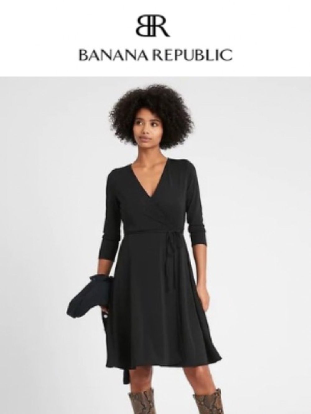 Banana Republic Black Wrap Knee-Length Dress